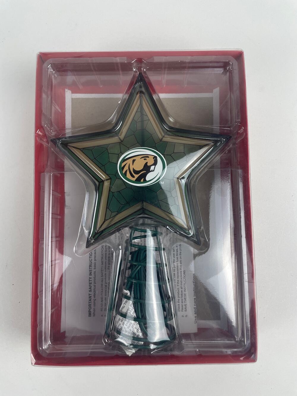 NIB Mosaic Tree Topper Stained Glass Bemidji State Beavers NCAA 11.25”